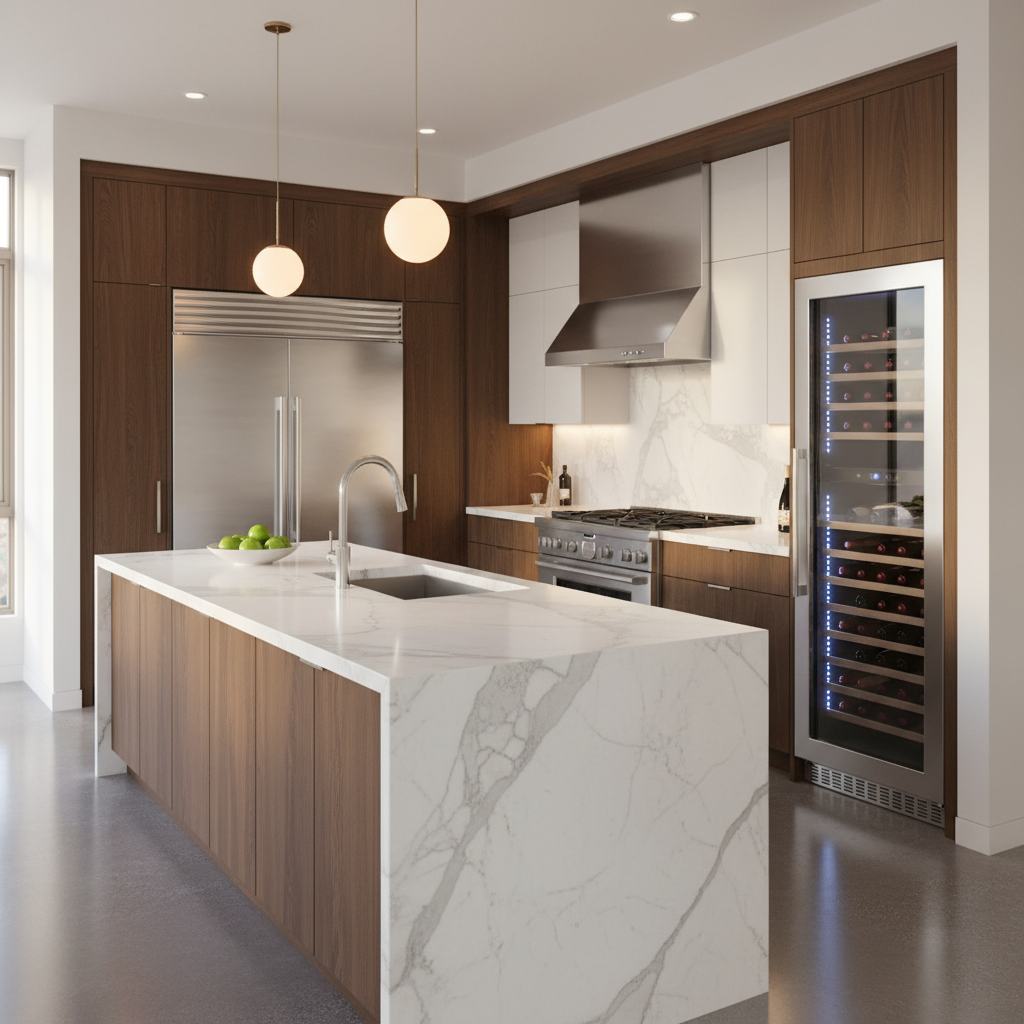 Luxury modern kitchen with stainless steel appliances